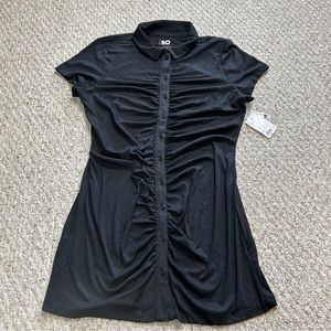 SO NWT Black Luxe Shirred Ruched Dress Juniors XL Button Front Stretch Polo